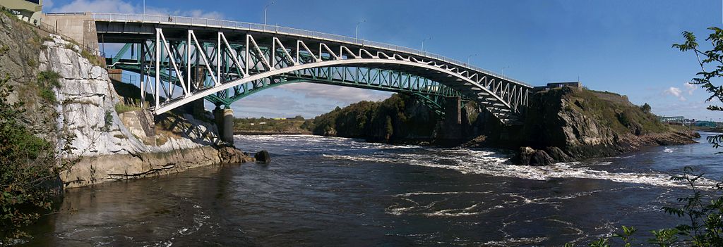 A captivating image of the Reversing Falls in Saint John, New Brunswick, where the Saint John River meets the Bay of Fundy.